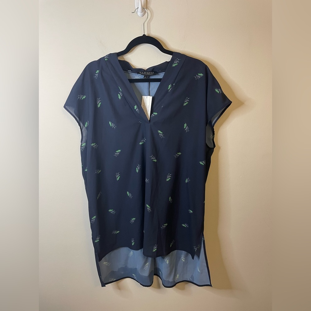 NWT Eloquii Floral Botanical Leaf Short Sleeve V-Neck Blouse Top